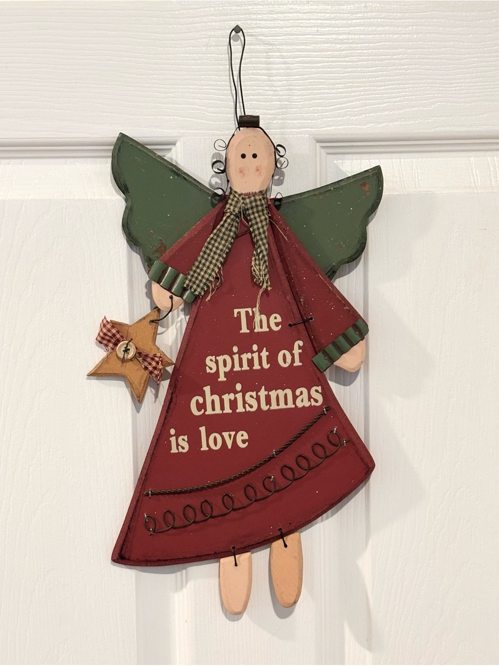 Rustic Wooden Christmas Angel Wall Door Plaque “The Spirit Of Christmas Is Love”